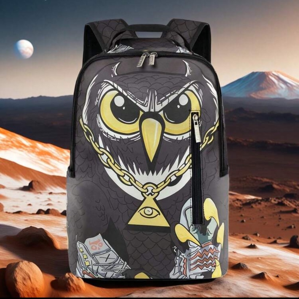 Stylish Black Owl Graphic Backpack